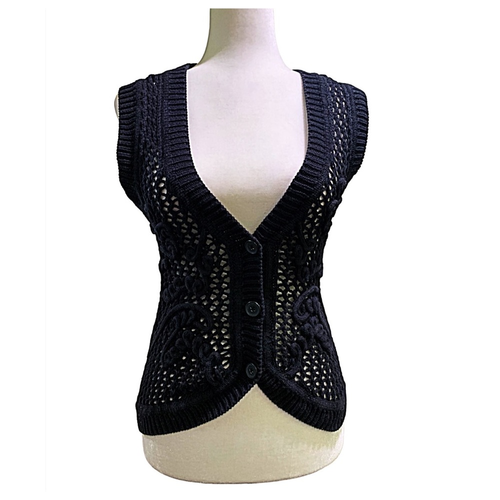 Flash Sale New York & Company Vest Navy Blue crotchet V-neck Vest Size S